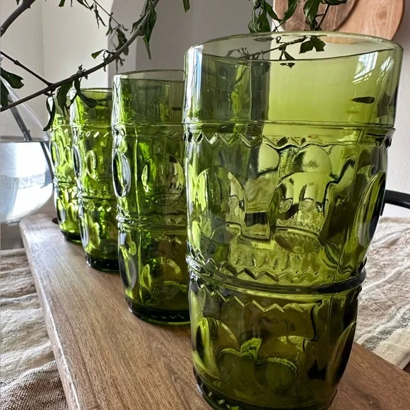 !!SOLD!! Vintage Rare Indiana Glass Emerald Green Fingerprint Tumblers - Picture 4 of 5